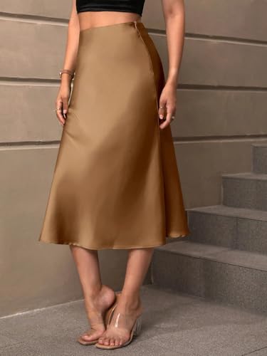 Solid Color Zipper High Waist Satin Skirt 2025 Fashion Skirts for Women3