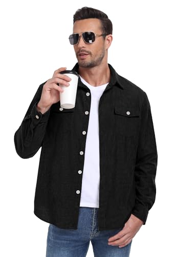 Image of Askdeer Men's Corduroy Button Down Shirts Long Sleeve Casual Shacket Jacket Western Corduroy Shirt Jacket with Flap Pockets