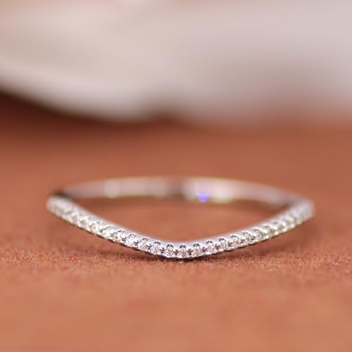 14K Gold Moissanite Wedding Bands, 1.5mm Moissanite Stacking Rings, 14K V Shaped Eternity Wedding Band4