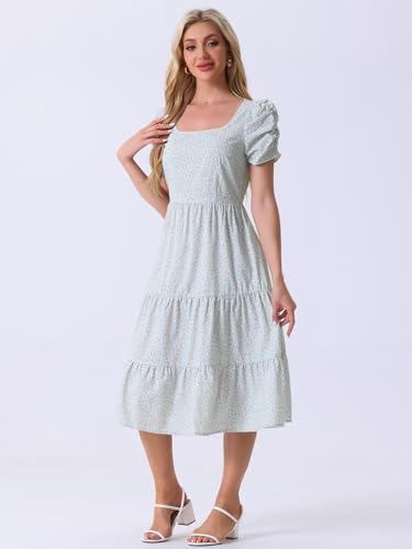 Image of Allegra K Women's Cottagecore Floral Dress Puff Sleeves Smocked Midi Dresses