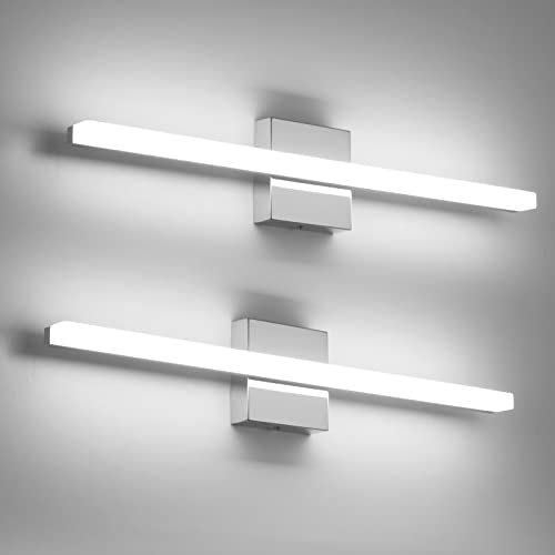 Image of Combuh Lights for Bathroom Over Mirror, Modern Wall Mounted fixtures Chrome | 24 Inch Long, Gentle Shadow Free, Linear Lamp Bar, Washroom, Rustproof, Daylight 6000K, Lampara de Pared para Bano, 2 Pack