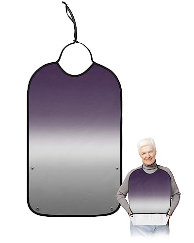 Purpel White Grey Ombre Adult Bibs for Eating, Waterproof Bibs with Food Catcher & Adjustable Snap Closure, Modern Abstract Art Aesthetics Washable Clothing Protectors Adult Bibs for Elderly Women/Men