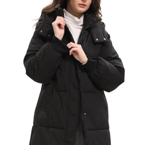 PUFFIT Damen Winter Mantel mit Kapuze Warmer Wasserdicht Lang Jacke Steppmantel Female