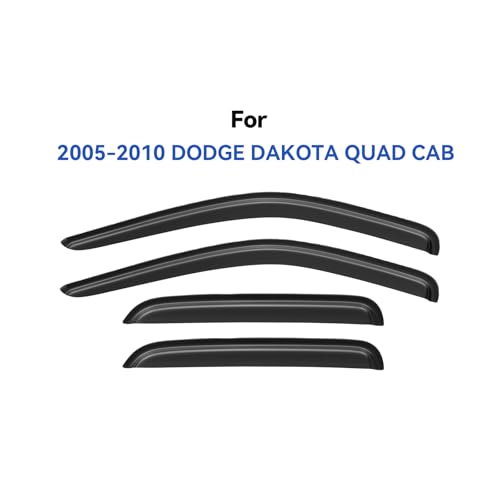 Image of Window Visors Rain Guards Shield for 2005-2010 Dodge Dakota Quad Cab, Out-Channel Window Vent Wind Deflectors Visors Shades for 05-10 Dakota Crew Cab