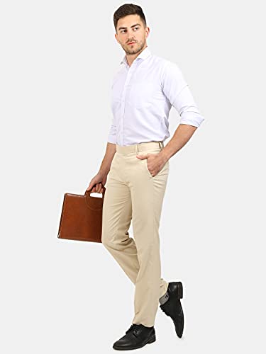 Image of Classic Collection Men's Smart Slim Fit 2-Way Stretchable Formal Trousers Made of Cotton Viscose Blend Fabric with Hidden Expandable Waistband and 3 Slant Pockets Plus 1 Ticket Pocket