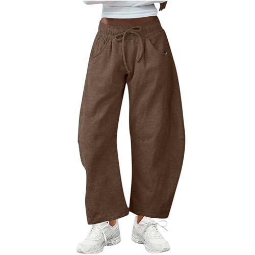 Womens Barrel Sweatpant Wide Leg Drawstring High Waisted Sweat Pants Casual Cotton Palazzo Trousers with Pockets