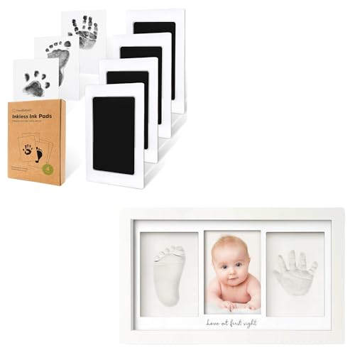 Image of KeaBabies 4-Pack Inkless Hand and Baby Hand & Baby Hand and Footprint Kit - 4-Pack Ink Pad for Baby Hand and Footprints - Dog Paw Print Kit - Baby Footprint Kit - Dog Nose Print Kit - Newborn Frame