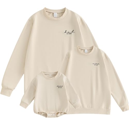 Image of Winioder Family Matching Outfits Letter Print Long Sleeve Round Neck Sweatshirt Mom Dad and Baby Shirts Spring Clothes