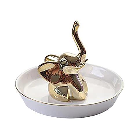 RRMMAN Glazed Ceramic Ring Dish, Royal Gold Antler Deer Ring Holder Dish, Jewelry Dish, Ring Holder for Jewelry, Rings, Earrings & Necklaces (Golden elephant) Cover
