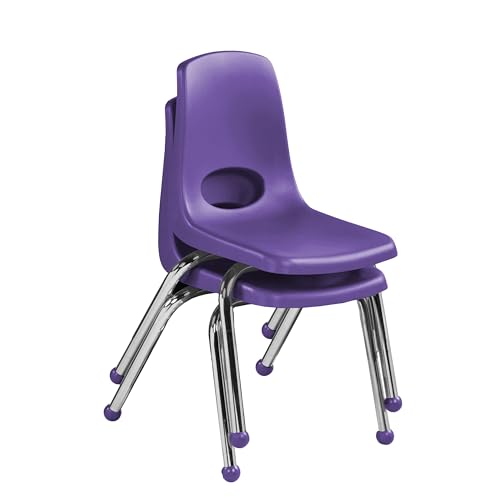 Image of FDP 14 inch School Stack Chair,Stacking Student Seat with Chromed Steel Legs and Ball Glides for Classroom, Homeschool or Learning Space - Purple (2-Pack), 15412-PU