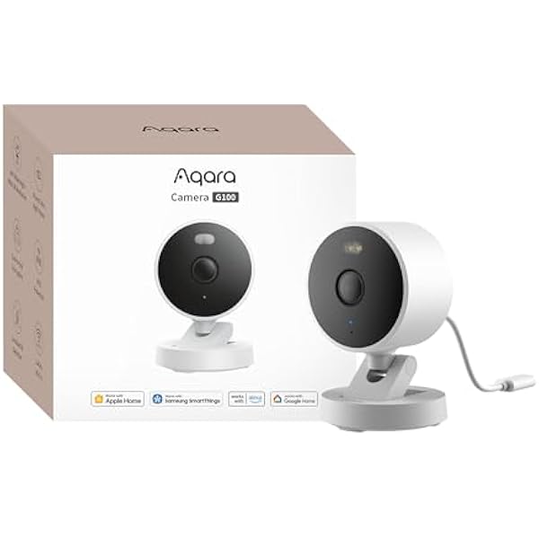 Aqara G100, Wewnętrzna/Zewnętrzna Kamera Bezpieczeństwa 2K, Bezpieczne Wideo HomeKit, 2-Kierunkowy Dźwięk, Wykrywanie AI, kąt widzenia 140°, Wi-Fi 6, Obsługuje HomeKit, Alexa, Google i IFTTT, Biały