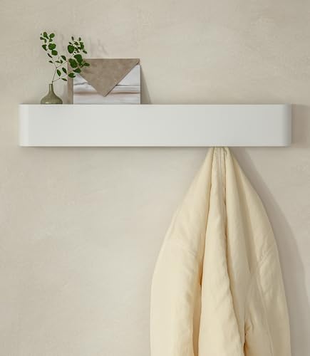 Kazai.® Wandgarderobe \'Tone\' | Moderne Garderobe mit versteckten Jackenhaken und Ablage | Design Flur-Garderobenleiste aus Metall | Hakenleiste Wand-Montage | Weiß Kazai.® Wandgarderobe \'Tone\' | Moderne Garderobe mit versteckten Jackenhaken und Ablage | Design Flur-Garderobenleiste aus Metall | Hakenleiste Wand-Montage | Weiß