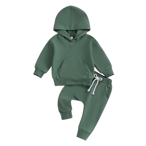 Image of Lukivech Toddler Baby Boy Girl Clothes Solid Color Hoodie Sweatshirt Top and Jogger Pants Set 2 Piece Fall Winter Outfits