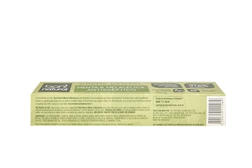 Creme Dental com óleos naturais de Menta e Melaleuca Vegano e Natural, Sem Flúor, Sem Triclosan, Bon