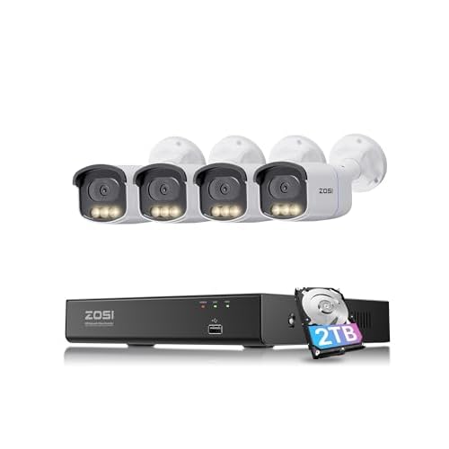 ZOSI 4K 8MP 8CH PoE Security Camera System, 4pcs 3K 5MP C186 Aurora Lux True Full Color Night Vision Outdoor Indoor PoE Wired Cameras, Person/Vehicle Alerts, Light & Siren, Two-Way Talk, wit