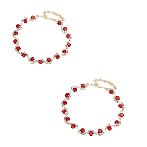 2 exquisite bracelets with red rhinestones, fashionable and cool style jewelry