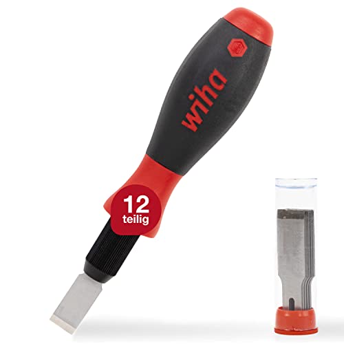 Wiha Universalschaber Set SoftFinish® 12 teilig I mit 10 Ersatzklingen, 13 mm breit I Entfernen von Farbresten, Etiketten, Kleberesten usw....