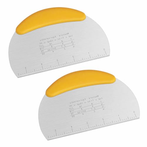 Dough Scraper, Dough Cutter with Food Grade Stainless Steel Blade and Soft TPR Handle, 16CM, Pastry Scraper, Yellow（2 Pieces）