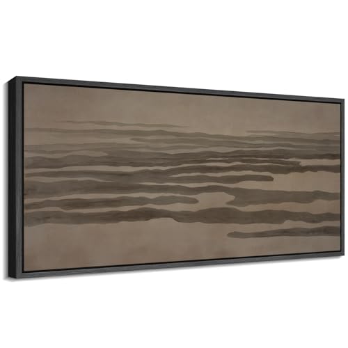 Image of MUDECOR Extra Large Framed Canvas Print Wall Art Neutral Abstract Earth Tone Horizontal Flow Antique Retro Ready to Hang Painting for Living Room Bedroom Multi-Sizes - 60 inchx30 inch