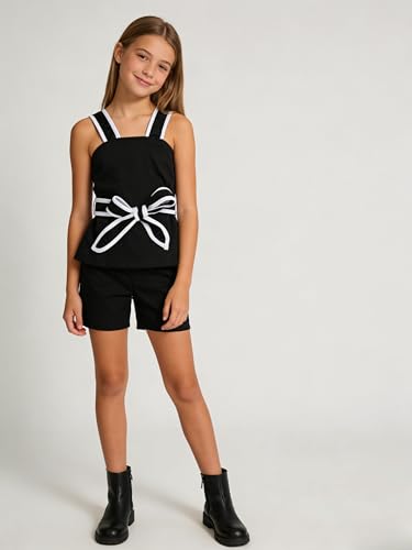 Image of Cakaner Tween Girls 2 Piece Outfit Set Summer Tank Top and Elastic Waist Shorts with Belt Size 7-14