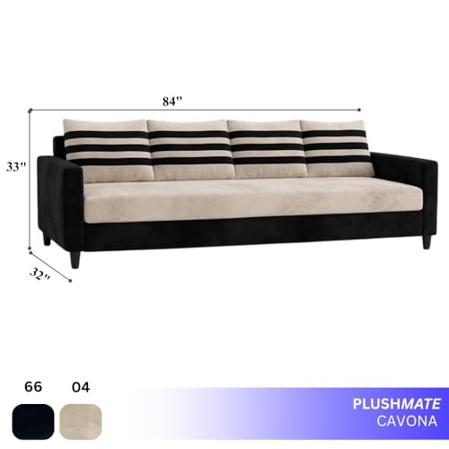 Image of Cavina Plush Comfort Sofa | 4 Seater | Luxury Velvet Suede Fabric | Modern Living Room Sofa | Black - Cream