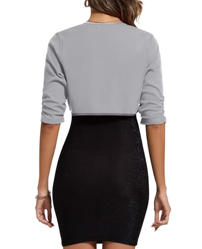 Image of MINTLIMIT Bolero Cardigans for Women Ruched 3 /4 Sleeve Open Front Cropped Cardigan Boleros Shrug Jackets for Evening Dresses