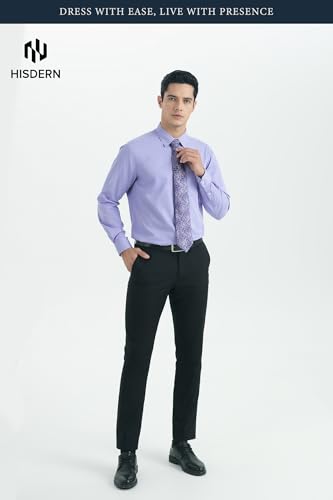 Image of HISDERN Mens Dress Shirt with Tie Pocket Square Set Classic Button Down Shirt Matching Tie Long Sleeve Shirts