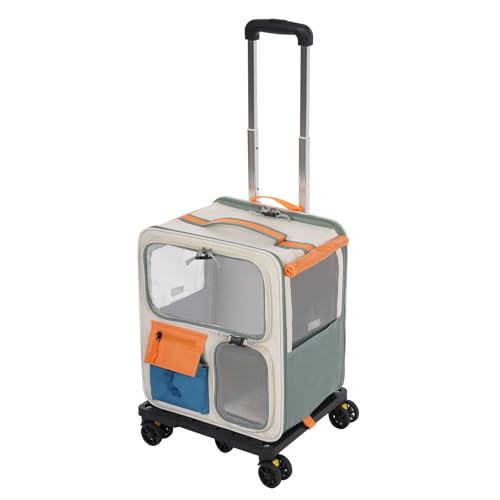 Zaino per gatti con trolley 2 in 1 fino a 12,5 kg, trasportatore di animali con 4 ruote, multifunzione, traspirante, per gatti e cuccioli