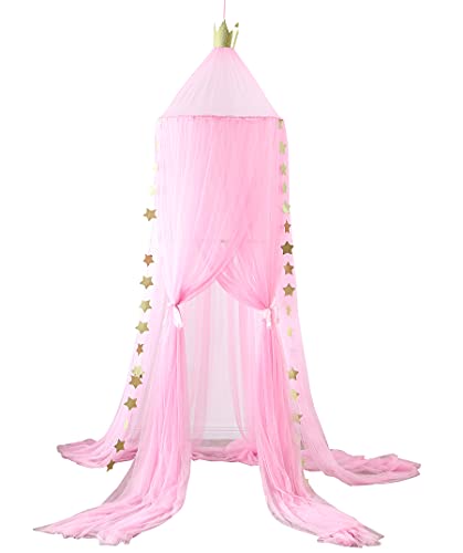 Mengersi Mosquito Net Bed Canopy Curtains Stars for Girls Kids for Single to King Size Beds Bedroom Decoration(Pink)