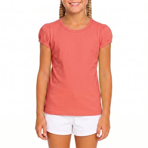 Image of Lilax Girls Short Puff Sleeve Cotton T-Shirt, Toddler & Little Girls Top | 95% Cotton Puff Sleeve Tee; Crewneck, Short Sleeve; Toddler & Girls Sizes 2T-12; for School, Play & Everyday; Machine Wash