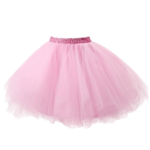 Dressever Damen Tüllrock 50er Rockabilly Petticoat Retro Tutu Ballet Cosplay Prom Abendkleider Anlass Rosa Medium New