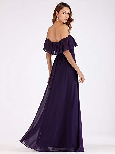 Image of Ever-Pretty Women's Summer Off The Shoulder Flowy Chiffon Formal Wedding Guest Dresses Maxi Side Split Beach Bridesmaid Dress