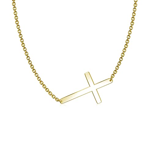 Collier en Argent Sterling 925 ras du cou avec croix latérale pour femme