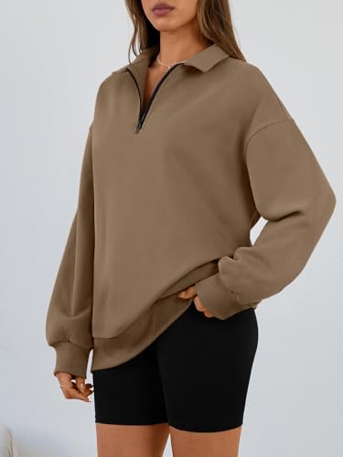 Image of Trendy Queen Women's Oversized Half Zip Fleece Sweatshirts-Cozy Pullover, Sweaters for Fall Winter