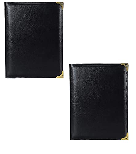 Image of True-Ally 2 pcs A4 Size Faux Leather Menu Folder for Hotel and Restaurant, Check Presenter for Restaurant, Business File Folder, Document Holder, Portfolio /Organizer /Planner with 4 Leaf's (Black, 2)