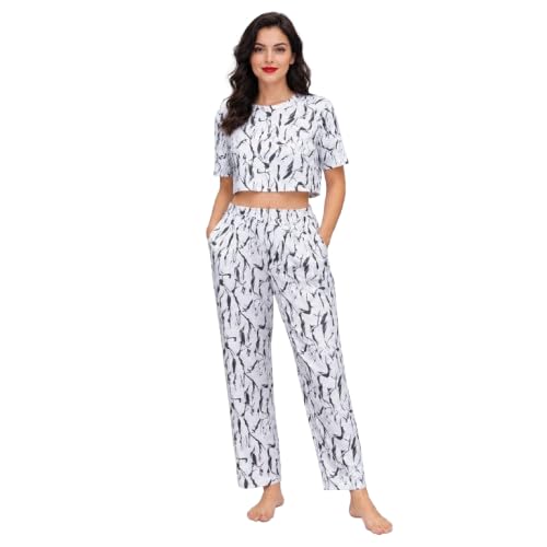 Women Cotton Night Suit Set | Printed Crop Top & Pyjama Set | Soft Breathable Sleepwear & Loungewear for Women-picture-58