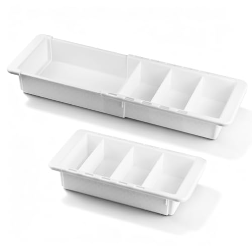 ProtectHobby Deep Drawer Organizer, Expandable Drawer Organizer, Plastic Tray with Dividers - White