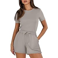 ANRABESS Feminino Macacão De Manga Curta, Camiseta Verão, Peça Única, Para Praia, Férias, Viagem, Roupas Elegantes, Cinza, Tamanho Grande, 2025