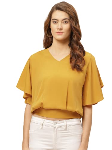 One femmeWomen Solid Flared Sleeves Top