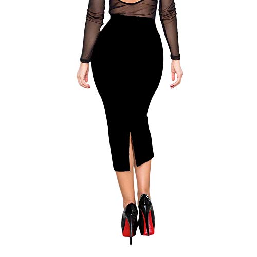 Elastic High Waist Back Split Midi Bandage Skirt3