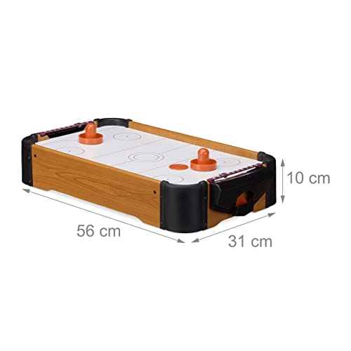 Relaxdays Airhockey Tischspiel, Tischairhockey mit Gebläse, Holz-Optik, inklusive Zubehör, B x T: 56 x 31 cm, braun – Bild 5