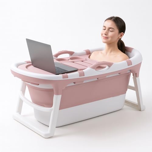 FLINQ Bañera plegable para adultos - 121 x 63 x 54 cm - Bañera móvil plegable - También adecuada para niños - Rosa