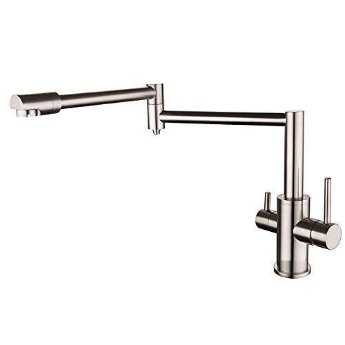 Grifo Para Osmosis 3 Vias Abatible Latón Giratorio Caliente Y Fría Agua Potable Grifo De Cocina-Cepillada Grifo Para Osmosis 3 Vias Abatible Latón Giratorio Caliente Y Fría Agua Potable Grifo De Cocina-Cepillada