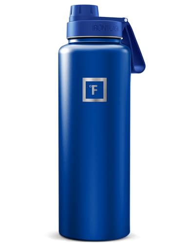 Image of IRON FLASK Camping & Hiking Hydration Flask with Spout, Wide Mouth Insulated Stainless Steel Sports Water Bottle - Twilight Blue 40 oz - Spout (1 Lid)