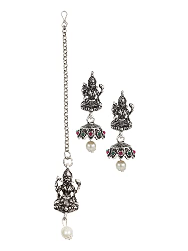 Matushri Art Brass Brass Necklace Set for Women (Silver) - Image 5