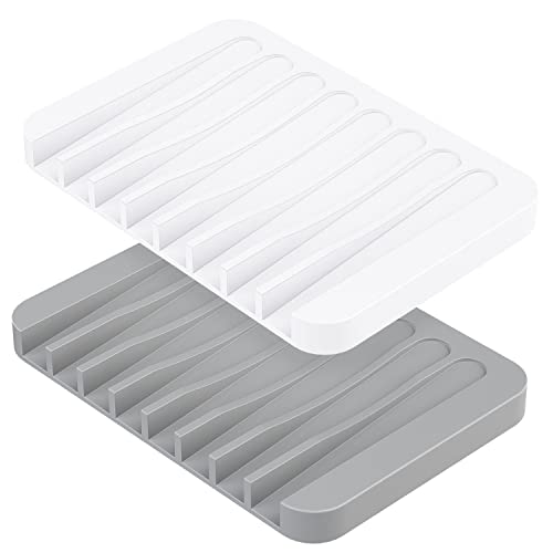 MOGADEE® Seifenschale, 2 Stück Seifenschale Silikon mit Ablauf, Seifenhalter Silikon für Badezimmer dusche Rutschfreies Design Seifenablage für Bad Küche Zähler Cover