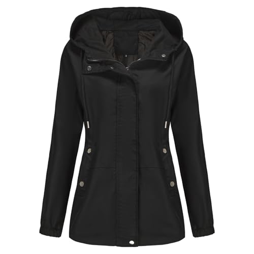 MODFUL Damen Leichte Windjacke mit Kapuze, Packbare Jacke mit Taschen für Frühling, Sommer und Herbst (Schwarz, M)