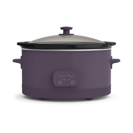 bella 6.0 Qt Programmable Slow Cooker, Ceramic Nonstick Coating, Adjustable Temperature & Cooking Times, Dishwasher Safe Stoneware Pot & Tempered Glass Lid, Tangle Free Cord Wrap, Plum