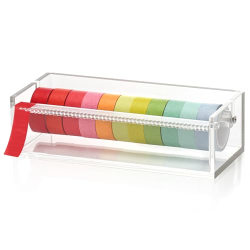 SMAODSGN Acrylic Washi Tape Dispenser Tape Holder Organizer 7 in Sticker Roll Cutter Masking Tape Holder Washi Tape Organizer Cutter Clear Tape Dispenser for Office Home School (Not Include Tape)
