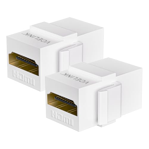 VCE HDMI Keystone Jack 8K 60Hz, 4K 120Hz, HDMI 2.1 Female to Female Adapter 48 Gbps, Snap-in 180 Degree Angle Connector for Wall Plate, White, 2 Pack